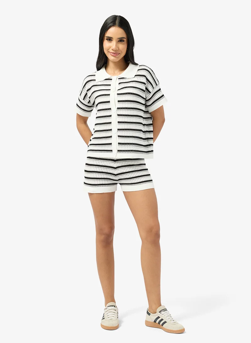 Ginger Openwork Button Down Shirt & Short Set